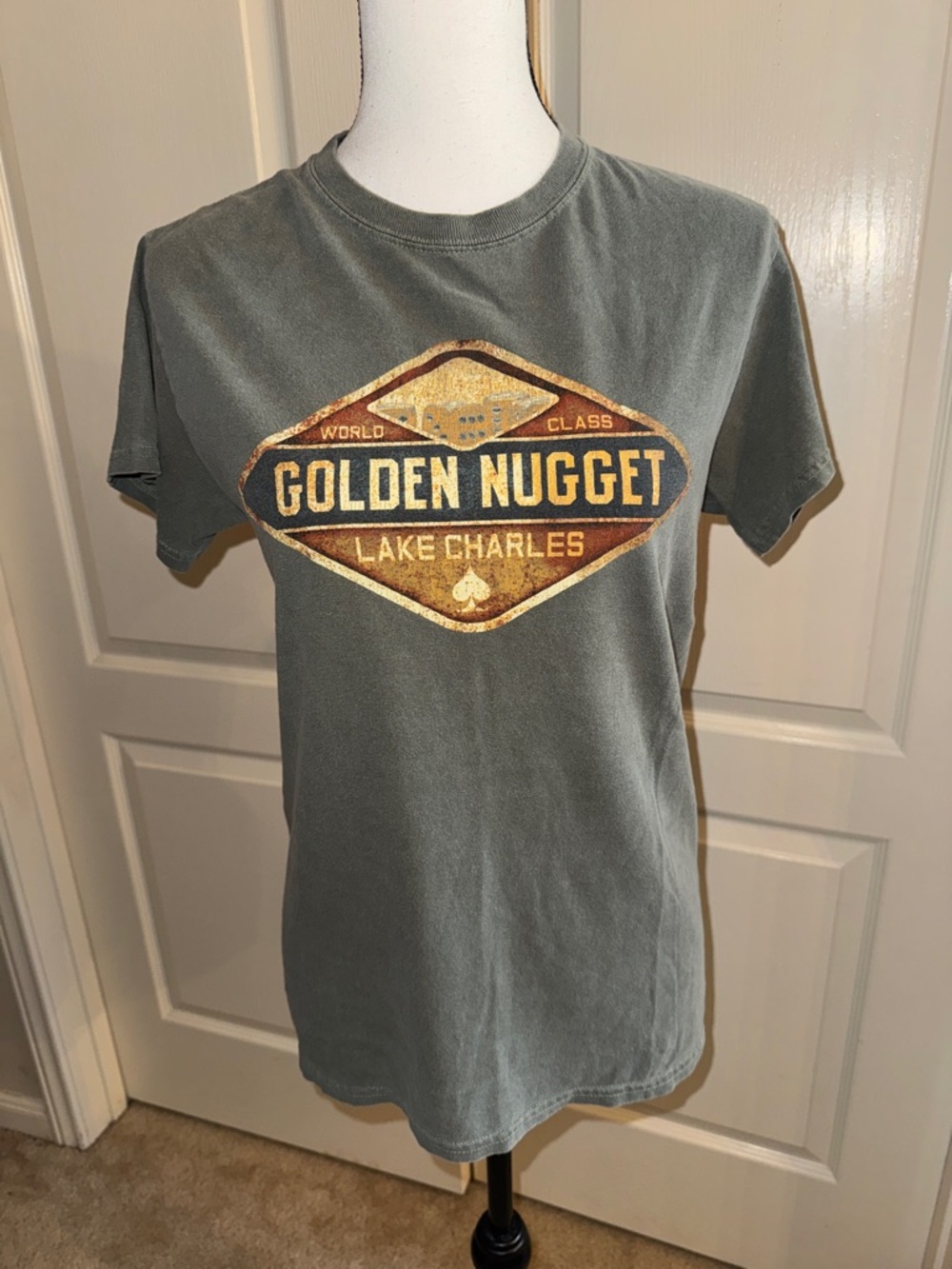 Golden Nugget Lake Charles Vintage Logo Tee - Slate Green - Size Small